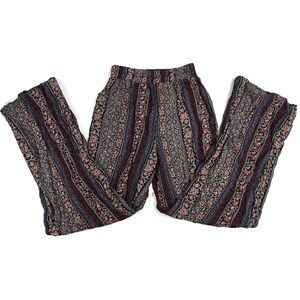 Earthbound Trading Co Pants Womens Small Black Boho Floral Print Wide Leg